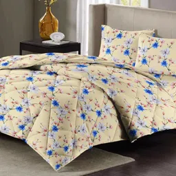 VAS COLLECTIONS Blue & Yellow Floral Polycotton 4 Piece Double Extra Large Superfine Bedding Set-picture-49