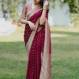VILLE FASHION Ethnic Motifs Woven Design Kanjeevaram Saree-image-62