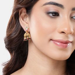 Peora Gold-Plated Artificial Stones Dome Shaped Jhumkas-image-89