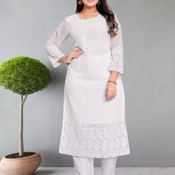 ZAZADIYA IMPEX Ethnic Motifs Embroidered Chikankari Straight Kurta-35