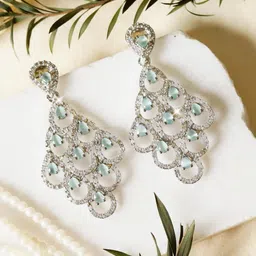Manuvi Jewels Silver Plated Crystal AD & CZ Stones Studded Contemporary Drop Earrings-35