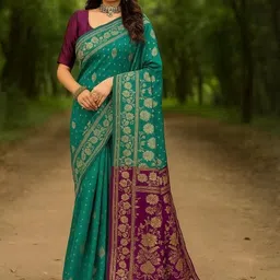 Moda Rapido Teal Woven Design Silk Cotton Kanjeevaram Sarees-picture-11