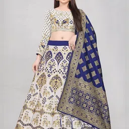 Mr Y Printed Women Banarasi Silk Semi-Stitched Lehenga & Unstitched Blouse With Dupatta-image-14