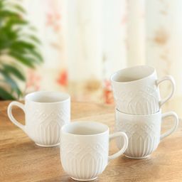 ExclusiveLane White 4 Pieces Textured Ceramic Glossy Cups-image-7