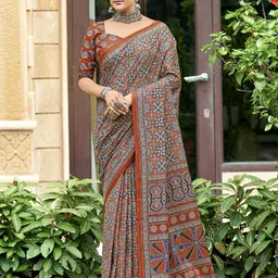 Chandbaali Ajrak Block Pure Cotton Bagru Saree-9
