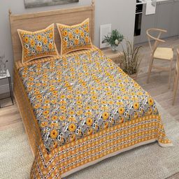 Myntra Elegant Homes Yellow Printed Pure Cotton 180 TC King Bedsheet Set2.74 m x 2.54m-image-57