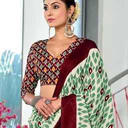 DIVASTRI Ethnic Motifs Printed Block Print Saree with Blouse Piece image 2
