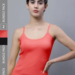 FBAR Pack Of 2 Shoulder Straps Non Padded Pure Cotton Bio Wash Camisoles-image-124