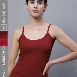FBAR Pack Of 2 Shoulder Straps Non Padded Pure Cotton Bio Wash Camisoles-image-125
