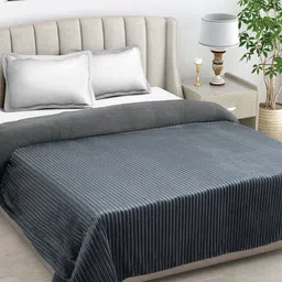 FABINALIV Grey Striped Woollen Mild Winter 450 GSM Double Bed Comforter-40