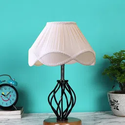 Devansh Off White & Black Embellished Frustum Shaped Table Lamp-image-87