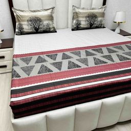 Pure Decor White & Grey Geometric King Bedsheet with 2 Pillow Covers-image-14