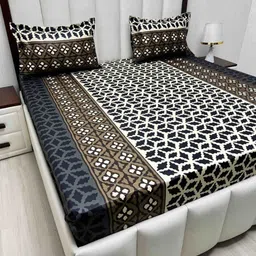 Pure Decor Velar Sib Brown Printed Pure Cotton 260 TC King Bedsheet Set 2.74 x 2.74 m-image-88