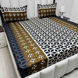 Pure Decor Velar Sib Brown Geometric Printed Cotton 380 TC King Bedsheet Set 2.74 x 2.74 m-image-91