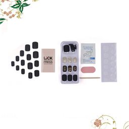 LICK 30 Pcs Matte Glitter & Pattern Fake Artificial Press On Nails - Black image 1