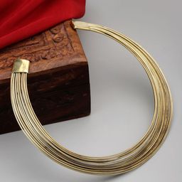 Sanjog Gold-Plated layered Hasli Choker Tribal Statement Necklace-image-59