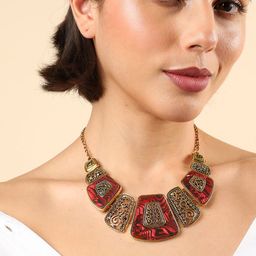 SOHI Gold-Toned & Red Gold-Plated Necklace-5
