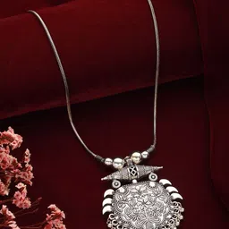 Jazz and Sizzle German Silver Silver Plated Oxidised Necklace-75