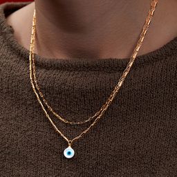 MINUTIAE Brass Gold-Plated Evil Eye Layered Necklace-image-81