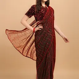 KALINI Embellished Sequinned Net Saree-16