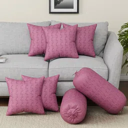 RUBOXA Pink Set of 7 Striped Square Cushion Covers-34