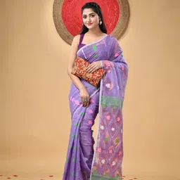 DESH BIDESH Floral Woven Design Zari Jamdani Saree-18