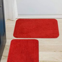 Dolce Casa 2-Pcs Red & White Tufted Anti Skid 100-GSM Bath Rugs-picture-45