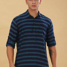 Kuons Avenue Men Striped Thread Work Denim Kurta-picture-50