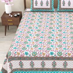 Myntra Elegant Homes Sea Green & Pink Floral 180 TC King Bedsheet with 2 Pillow Covers-picture-14