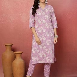 Anouk Women Floral Printed Cotton Kurta with Trousers-image-90