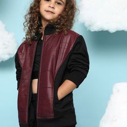 Instafab Girls Colourblocked Mock Collar Windcheater Bomber Jacket-image-85