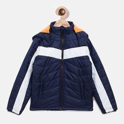 Crimsoune Club Boys Navy Blue & White Colourblocked Detachable Hooded Padded Jacket-image-61