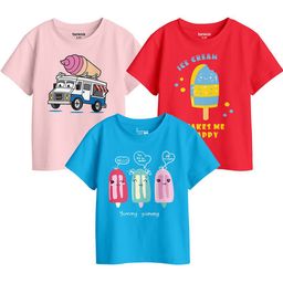 BonOrganik Girls Pack of 3 Graphic Printed Round Neck Cotton T-shirts-picture-31