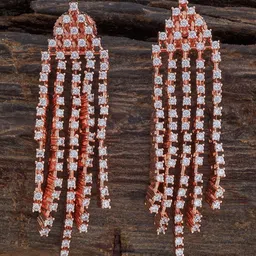Kushal's Fashion Jewellery Rose Gold-Plated Triangular Cubic Zirconia Drop Earrings-11