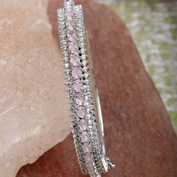 KARATCART Silver-Plated & Pink American Diamond Studded Bangle-image-85