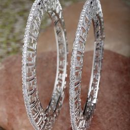 KARATCART Set of 2 Silver-Plated White AD Stone-Studded Bangle-7