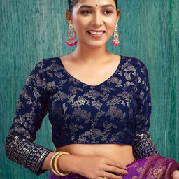 KALINI Woven-Design Zari Padded Saree Blouse-10