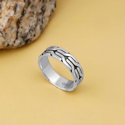 GIVA Men 925 Sterling Silver Oxidised Textured Finger Ring-image-21