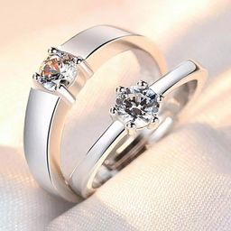 Jewels Galaxy Valentine's Set Of 2 Silver-Plated CZ Studded Adjustable Couple Finger Rings-image-86