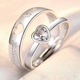Jewels Galaxy Set Of 2 Valentine's Silver-Plated CZ Studded Adjustable Couple Finger Rings-image-94