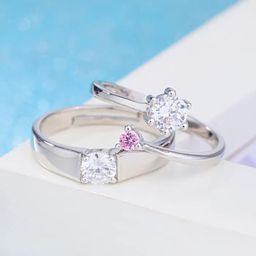 Jewels Galaxy Valentine's Set Of 2 Silver-Plated CZ Studded Adjustable Couple Finger Rings-image-90
