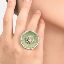 Zaveri Pearls Green Gold-Plated Meenakari Pearls Studded Adjustable Finger Ring-image-67