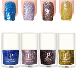 PERPAA 4Pcs Glitter Light UV Gel Nail Polish - 5ml Each-Turquoise-Lavender-Brown-Yellow-49