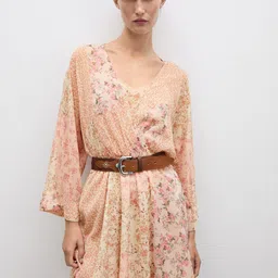 MANGO Floral Print Flared Sleeve A-Line Mini Dress-image-46