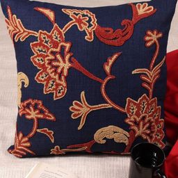 Khaabka Navy Blue & Red 2 Pieces Ethnic Motifs Linen Square Cushion Covers-image-42