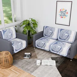 Myntra Elegant Homes Blue & White Printed Self Design 3 Seater Cotton Sofa Cover-12
