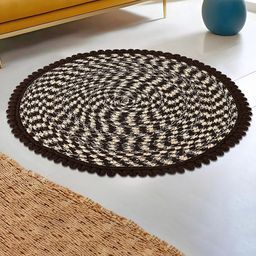 Kuber Industries Brown & Cream-Colored Round Anti-Skid Cotton Doormat-2