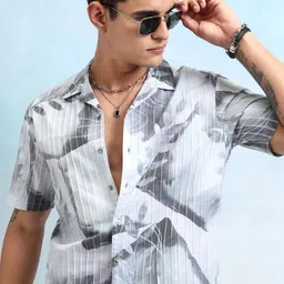 HIGHLANDER Men Cuban Collar Abstract Printed Relaxed Fit Casual Shirt-image-67
