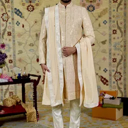 Agrajain Embellished Long Sleeve Sherwani Set-image-30