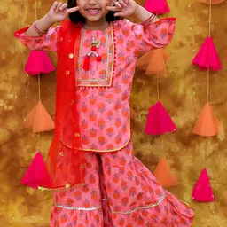 KID1 Girls Floral Printed Regular Pure Cotton Kurti with Sharara & With Dupatta-image-48